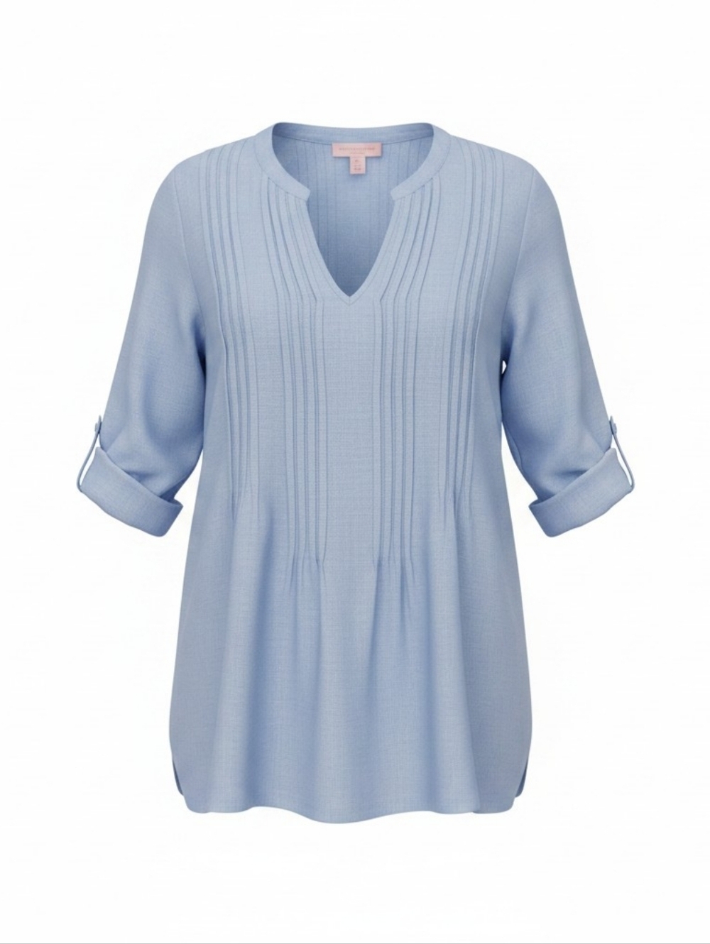 Saint Tropez Blue Linen Tunic Top Size M 3/4 Sleeve V-Neck Relaxed Fit